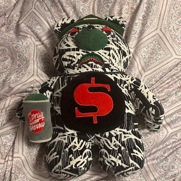 Sprayground Black and White Graffiti Bear with Red Accent